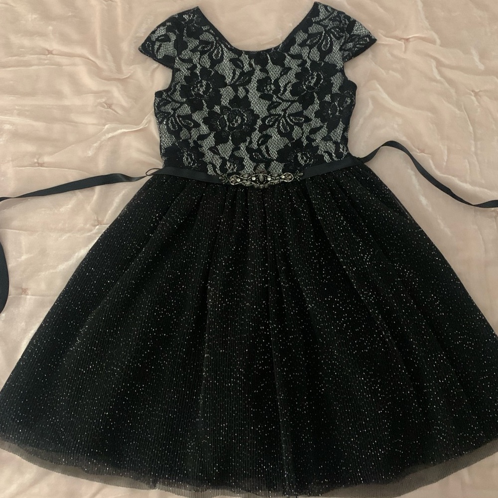 Us Angels Black and Silver Lace Kids Dress